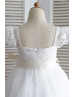 Cap Sleeves Ivory Lace Tulle Cute Flower Girl Dress